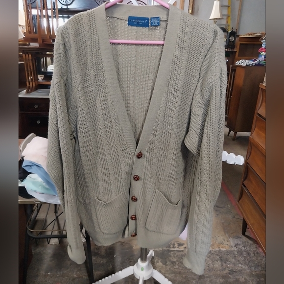 Towncraft Men's Olive Cardigan Sweater - Picture 1 of 3